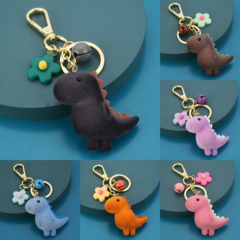 

New Flocking Dinosaur Key Chain Cartoon Doll Pendant Car Bag Key Ring Creative Gift