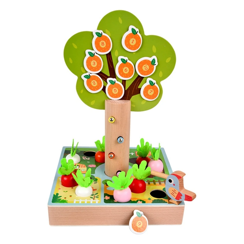

Woodpecker Magnetic Insect Catching Parent Child Interaction Wooden 3 In 1 Radish Pulling Toy