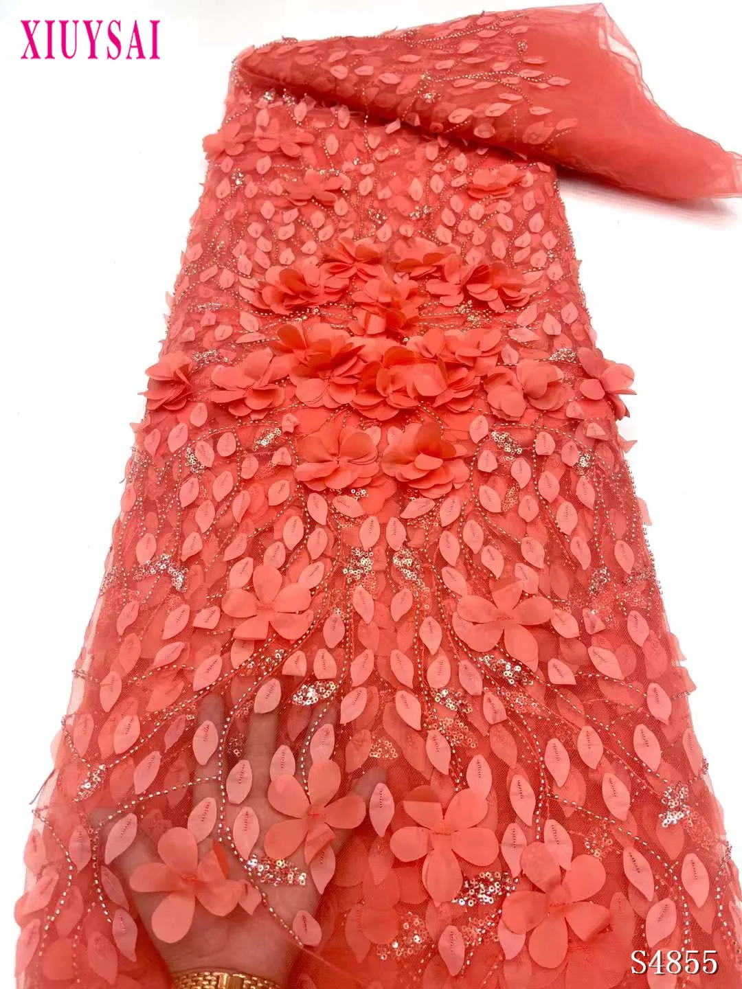 

XIUYSAI African 3D Beaded Lace Fabric 2022 High Quality French Tulle Mesh Lace Bridal For Nigerian Wedding Dress Sewing