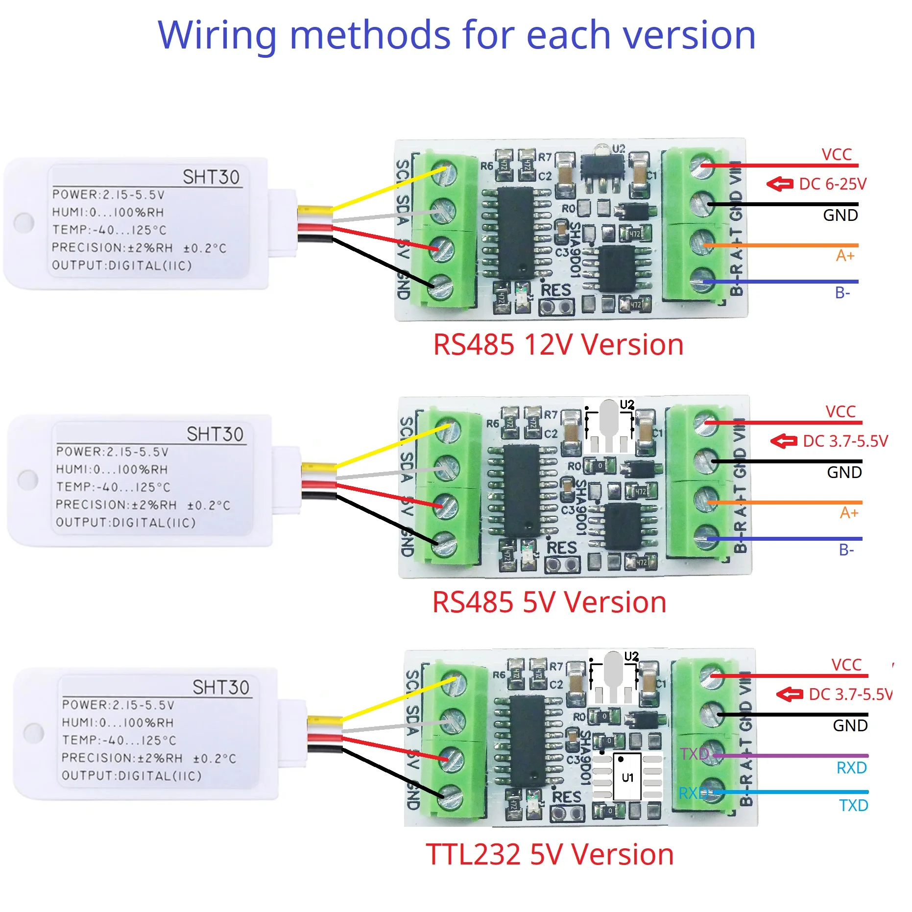 RS485 TTL Modbus промышленный датчик температуры и влажности SHT30 плата адаптера IO SHA9D01