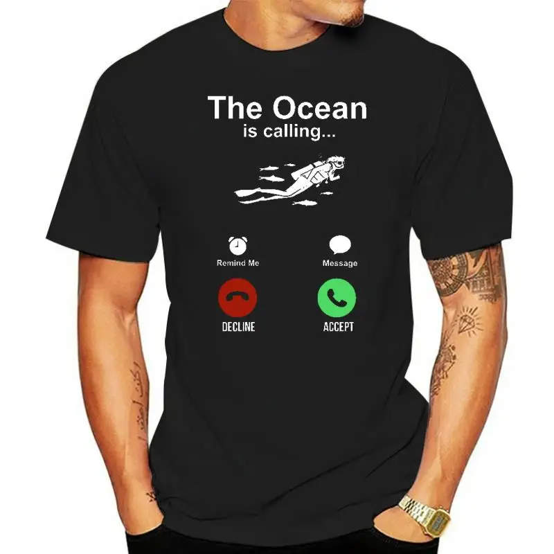 

Funny Scuba Diving Diver The Ocean Is Calling T Shirts Graphic Cotton Streetwear Short Sleeve T-shirt Mens Clothing