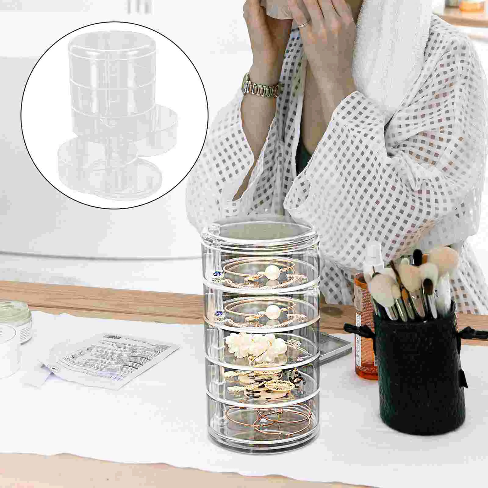 

Jewelry Box Organizer Rotating Display Storage Tray Holder Rotatable Case Earring Hair Ring Bracelet Necklace Clear Storage box