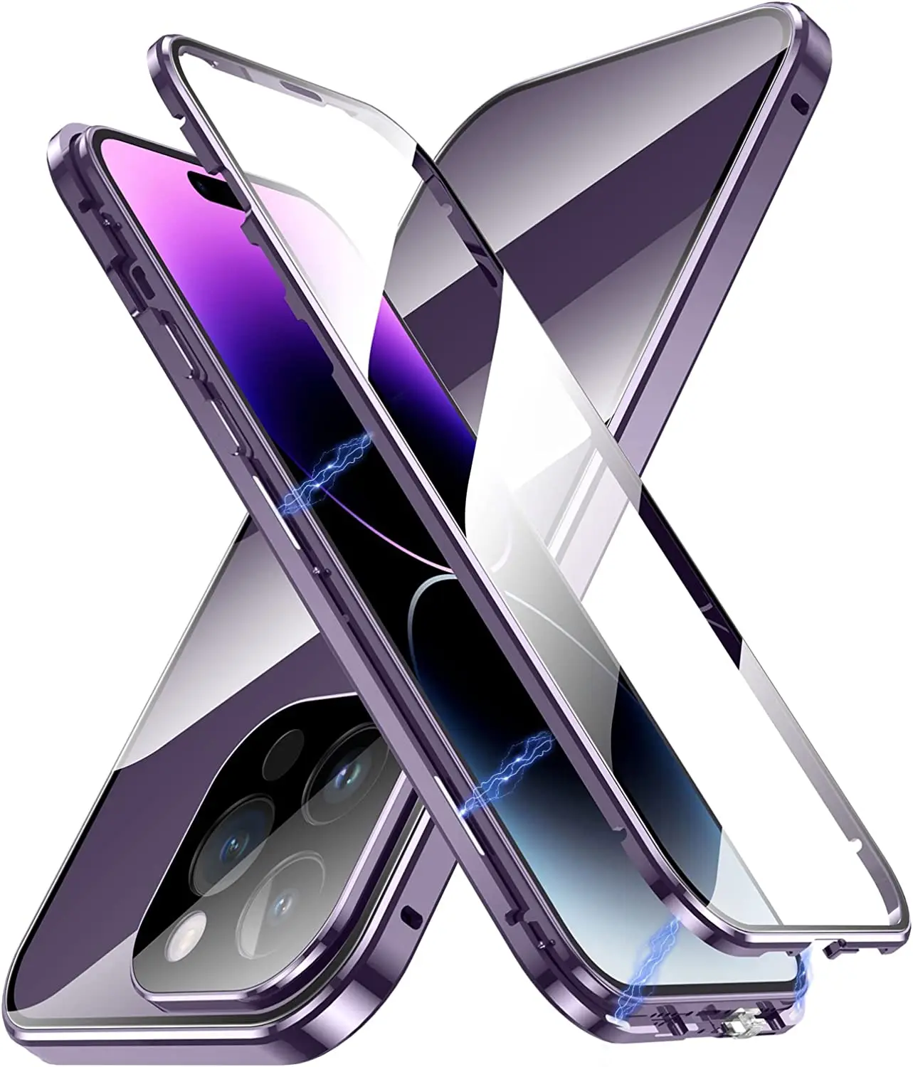 

Case for iPhone 14Pro Front and Back Clear Tempered Glass Full Body Protection Magnetic Adsorption Metal Bumper Frame Flip Cover