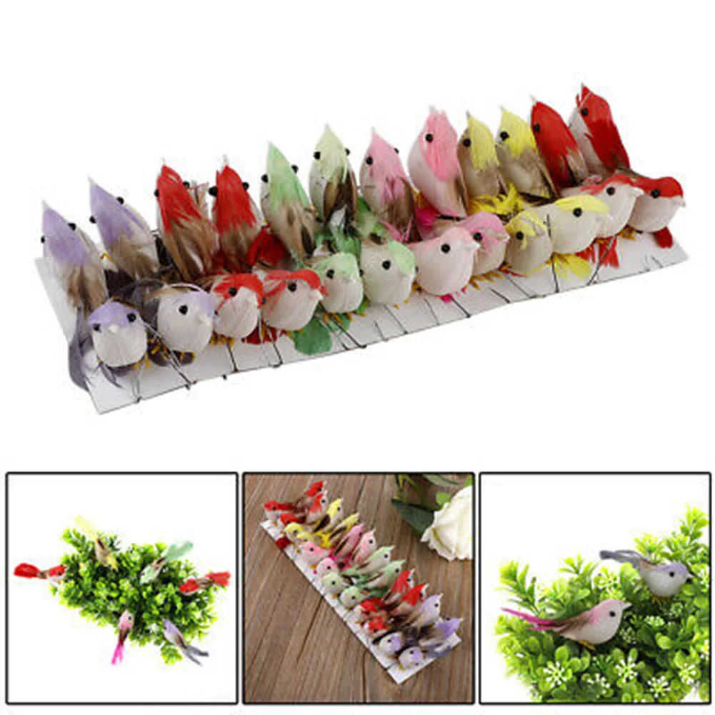 

24pcs Colorful Mini Artificial Foam Real Feathers Birds Simulation Birds DIY Crafts Ornament Home Garden Decor Ornaments