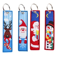 christmas cute santa claus embroidered keychain key fobs key tag motorcycles cars backpack chaveiro keychain fashion key ring