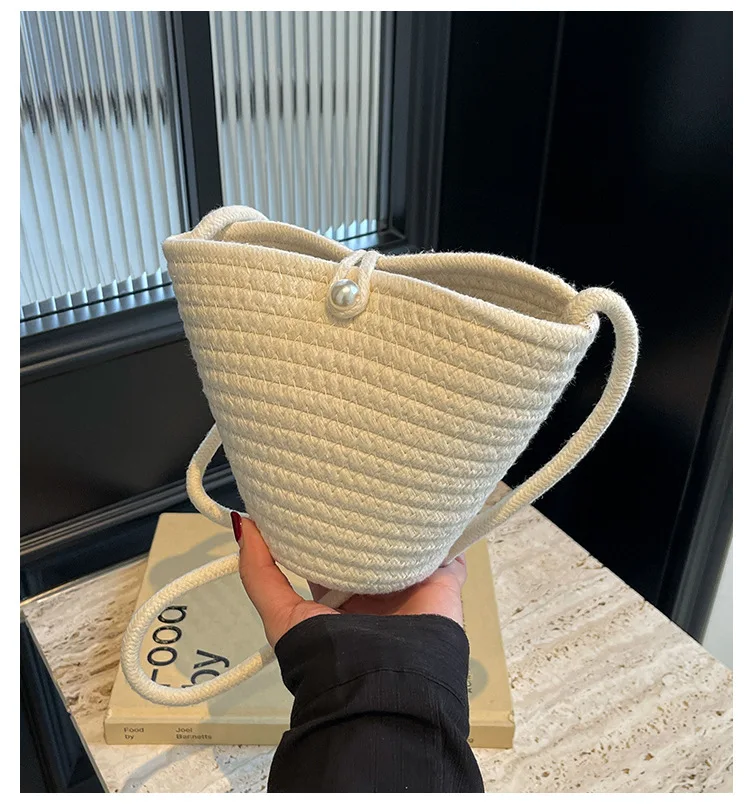 Новинка 2024 модная плетеная Женская пляжная сумка через плечо из хлопкового шнура