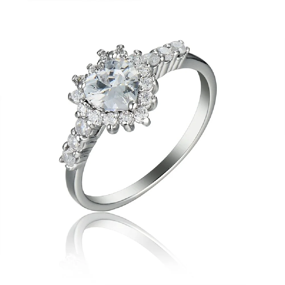 Женское Модное Кольцо Iced Out Bling CZ В Форме Сердца Серебряное Обручальное Ювелирное