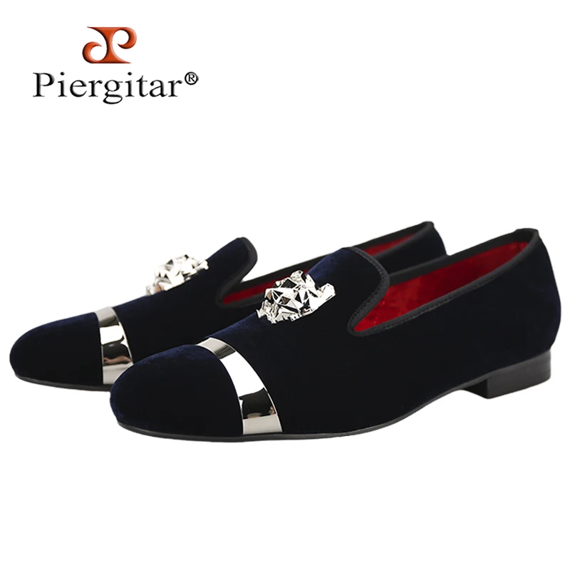 

Классические мужские бархатные Лоферы Piergitar ручной работы трех цветов с серебристой металлической полосой и пряжкой Tiger PP для вечевечерние в стиле слипоны