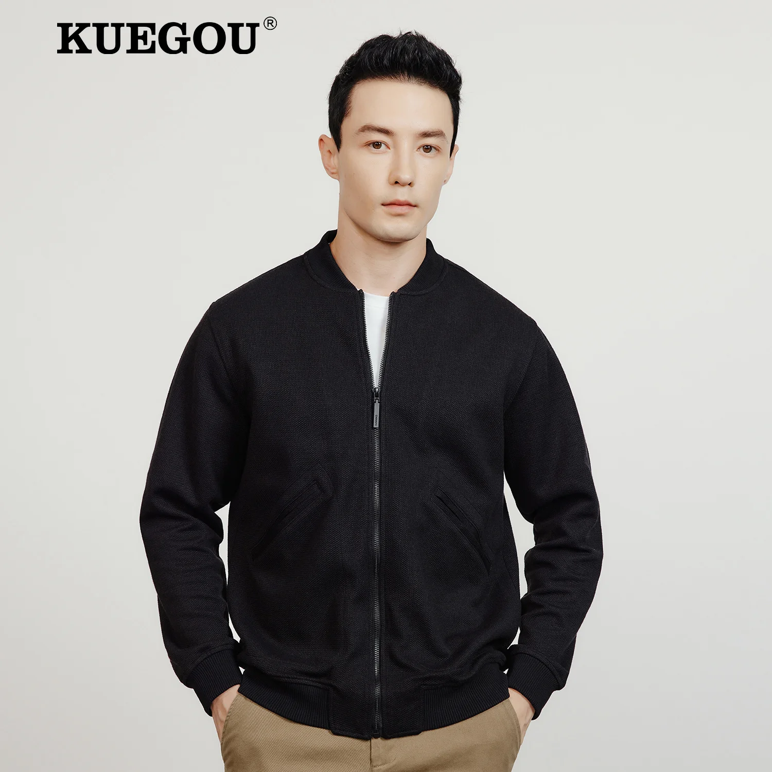 

KUEGOU 2022 Autumn Jacket Men And Coat Hip Hop Japanese Streetwear Vintage Male Korean Bomber Baseball Varsity Clothes 55053