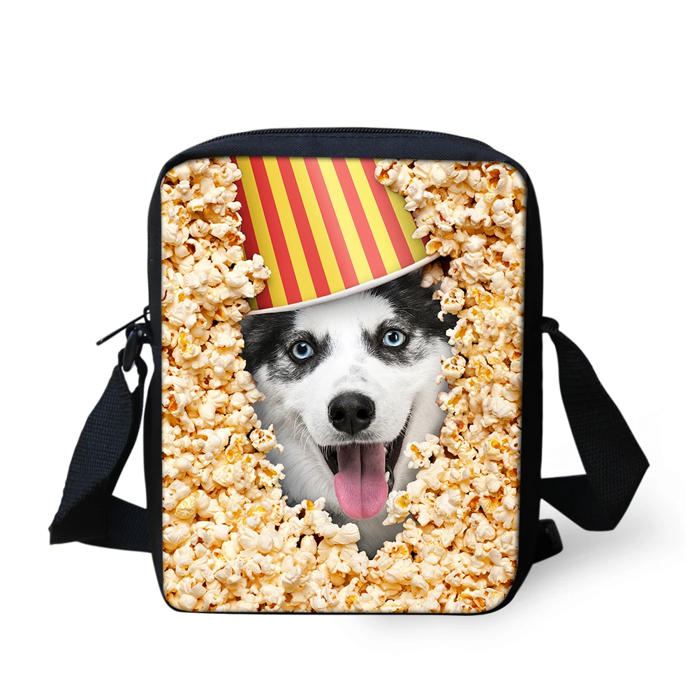 Funny Popcorn Animal Pattern Crossbody Bags Customized Students School Bags Lightweight Children Messenger Bag Free Shipping