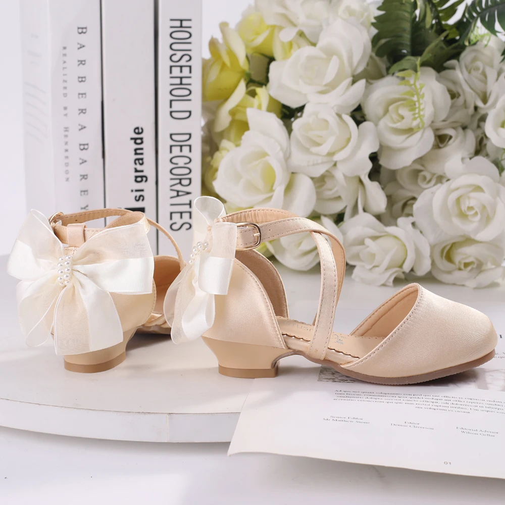 Туфли принцессы на высоком каблуке для девочек модные атласные сандалии с