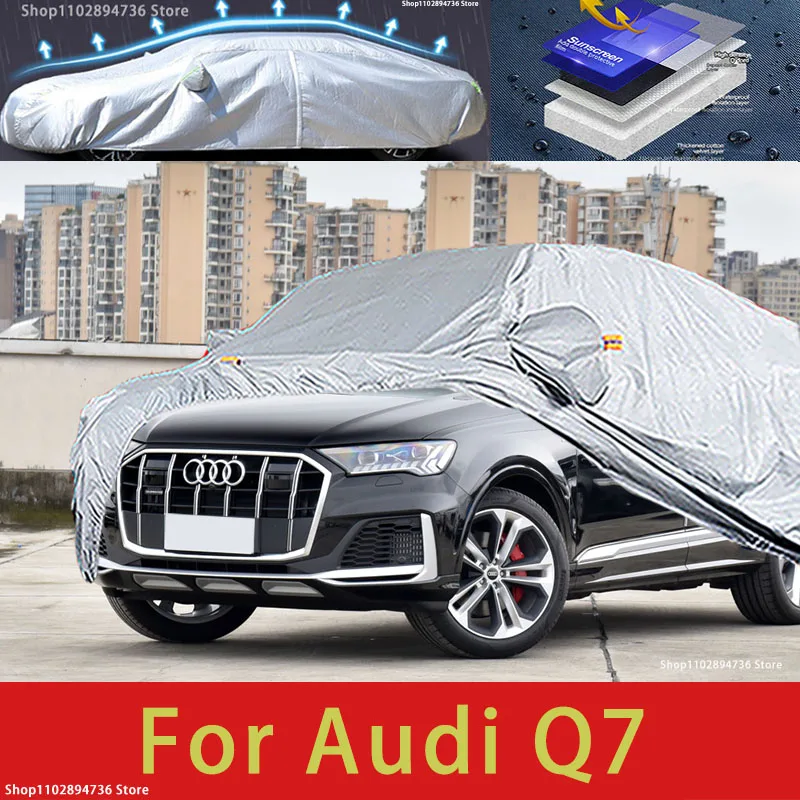 Для Audi Q7 однослойный внешний защитный чехол для автомобиля, снежный чехол, солнцезащитный козырек, водостойкий, пылезащитный, внешние автомобильные аксессуары