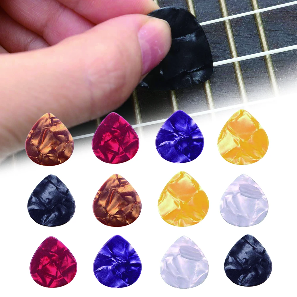 

12pcs Guitar Picks Celluloid Plectrums 0.5mm 0.75mm 1mm For Acoustic Electric Guitar Bass Assorted Colors Music Accessories