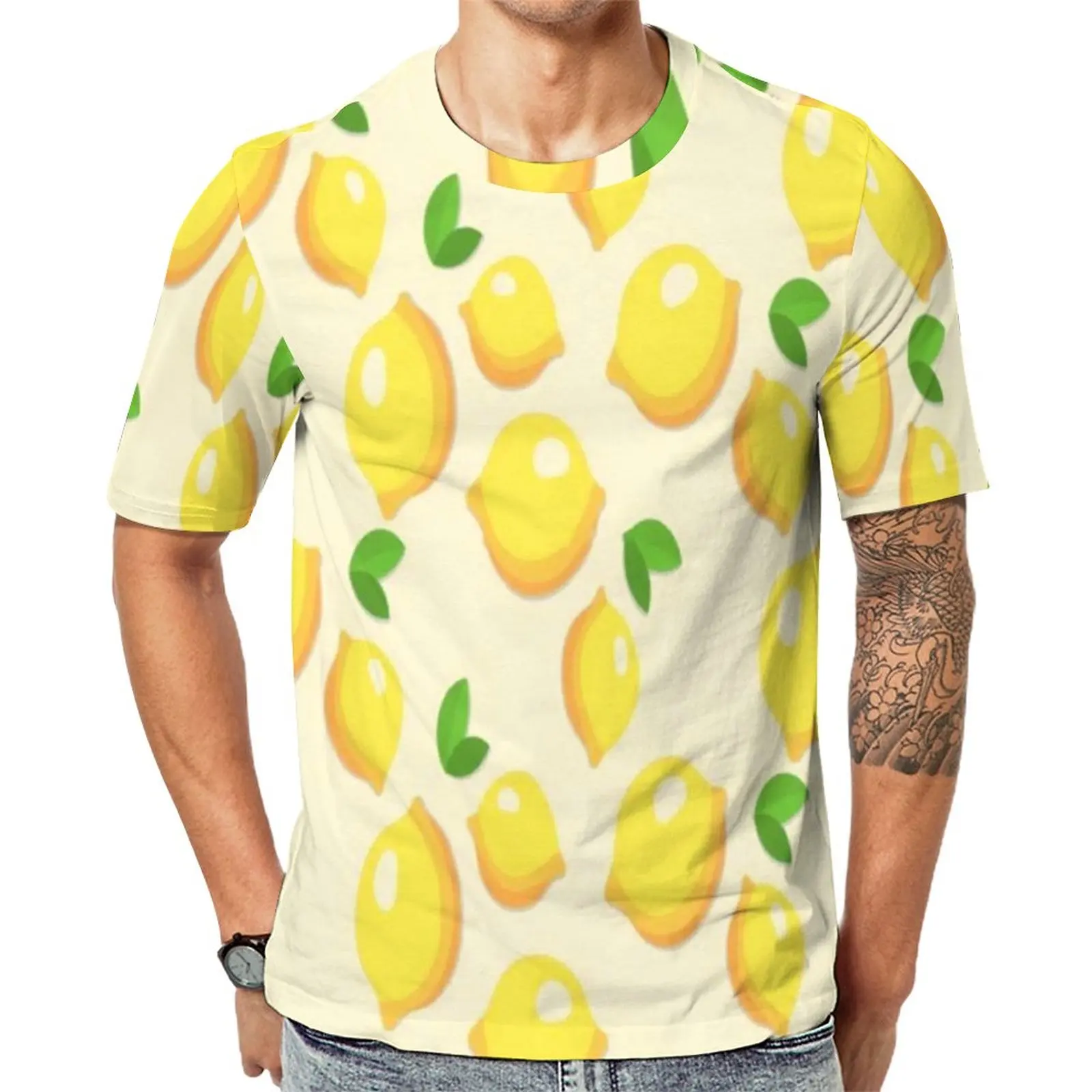 

Adorable Lemon Print T Shirt Male Fruits Pattern Y2K T-Shirts Summer Hippie Tee Shirt Short-Sleeve Print Oversize Tops