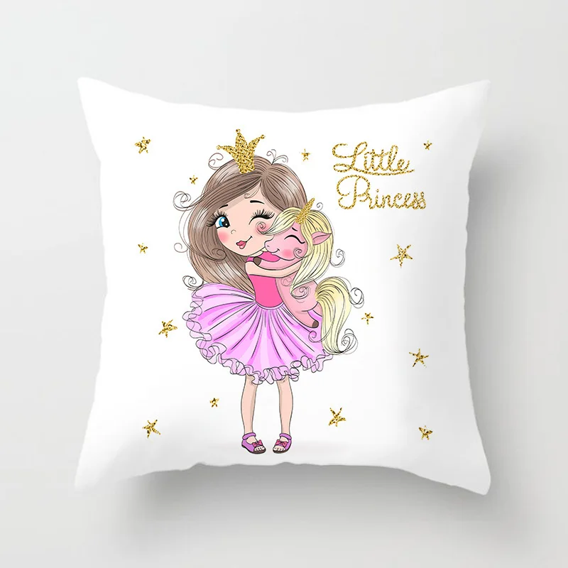

Cute Girl Cartoon Cushion Cover 45X45 Velvet Kawaii Princess Pillowcase Square Single Sided Bedside Bedroom Home Decor Kid J1788