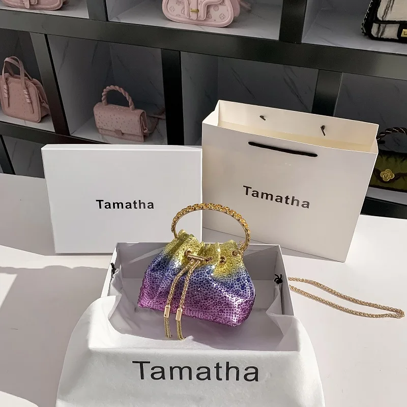 Роскошная блестящая сумка-ведро с блестками и бриллиантами вечерняя сумка