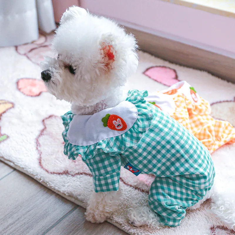 

New Summer Cute Rabbit Clothes for Dogs Lightweight Plaid Comfy Jumpsuit for Lovely Teddy Bichon Dog Jumpsuit Shirts XS S M L XL