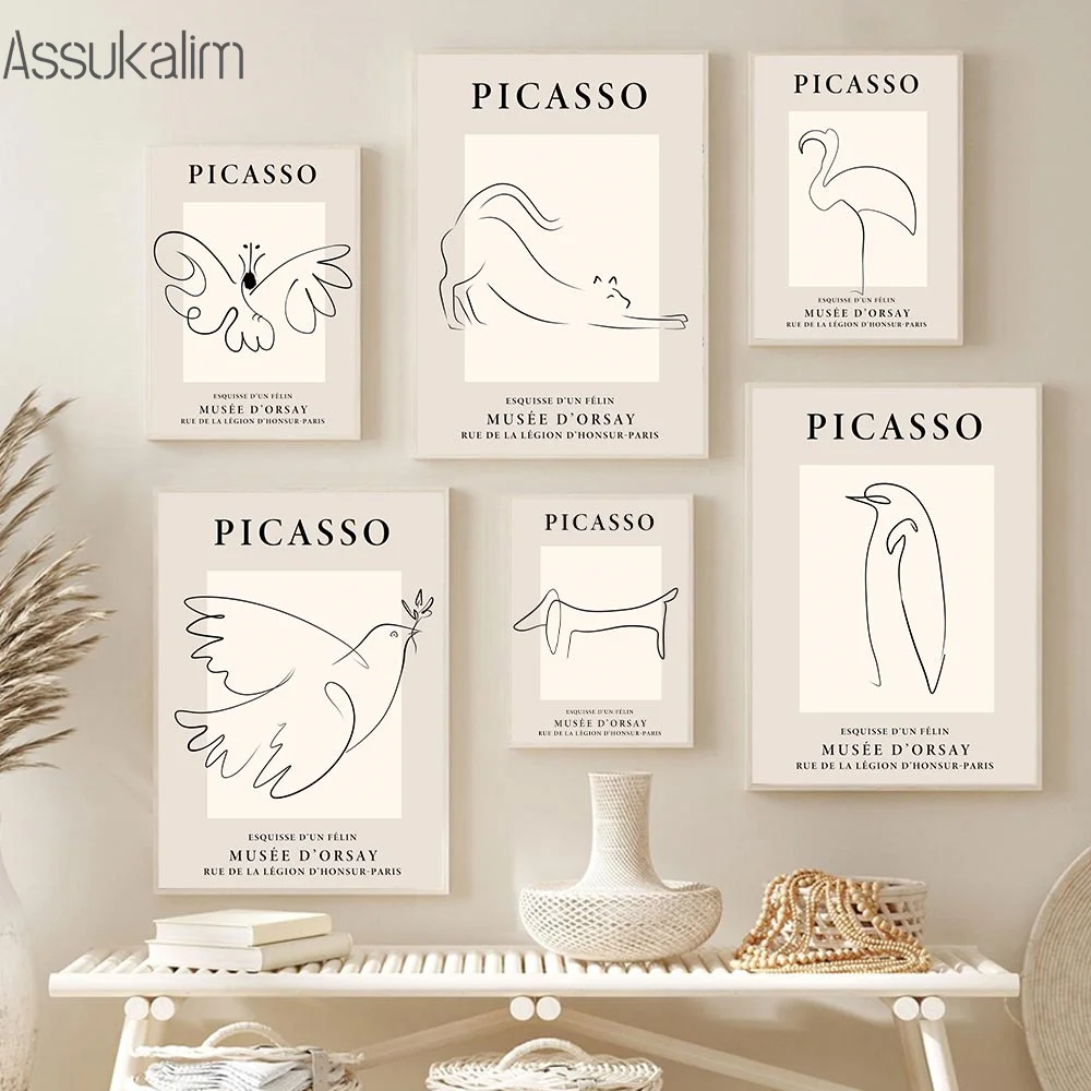 Настенный плакат Пикассо в стиле ретро рисунок на холсте с изображением птицы