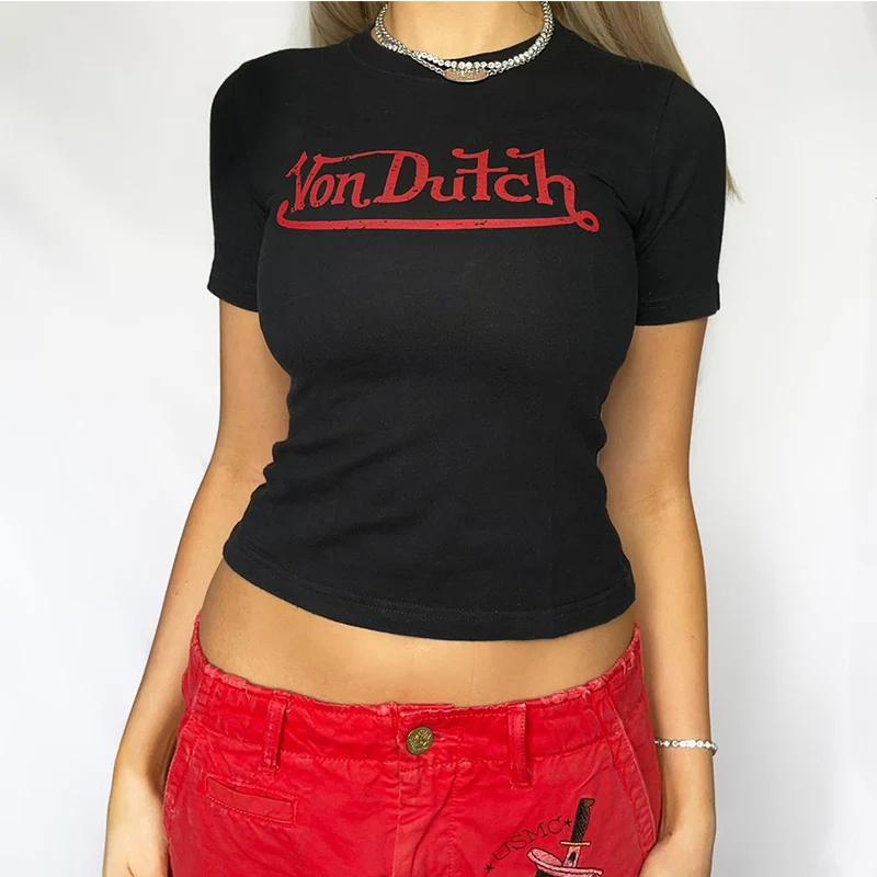 

Grunge trend Gothic Print Y2K Clothes Women Street Sexy Crop tops T-shirt Skinny Baby Tees 2000s Harajuku Emo fairy Short Tees
