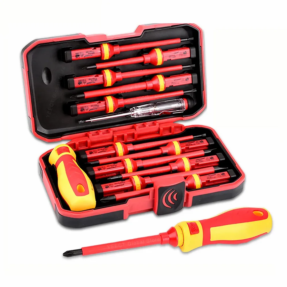 

13pcs Insulated Screwdriver Set Precision Screwdriver Magnetic Slotted Phillips Pozidriv Torx Bits For Electrician Hand Tool