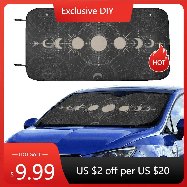 

Witchy Moon phase Car sunshade for windshield, Mystical astrology cute goth Window Sun Blocker, constellation car decor Auto Dec