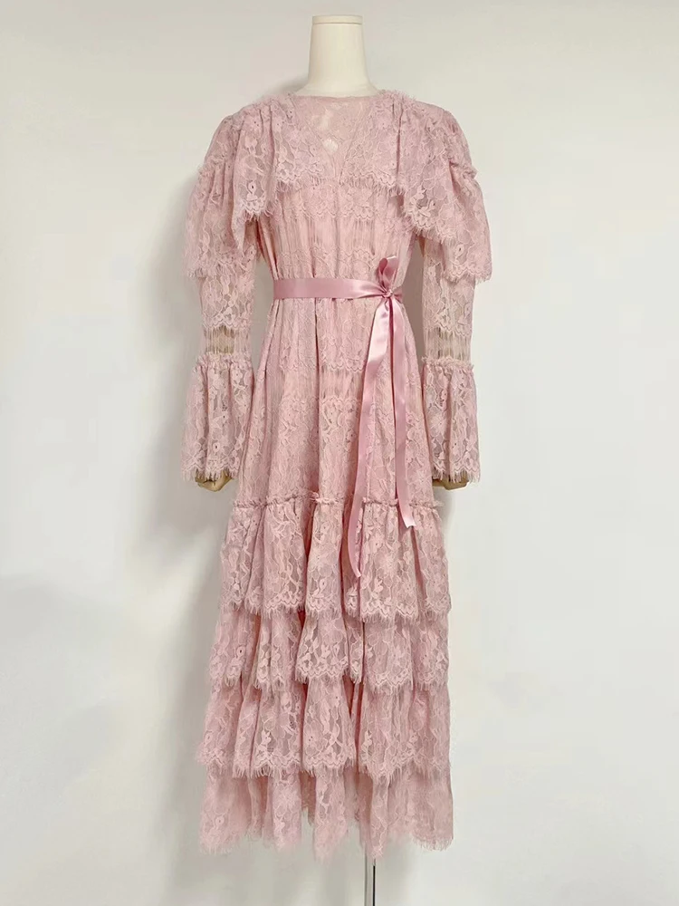 TWOTWINSTYLE однотонные лоскутные оборки элегантные длинные платья для женщин с