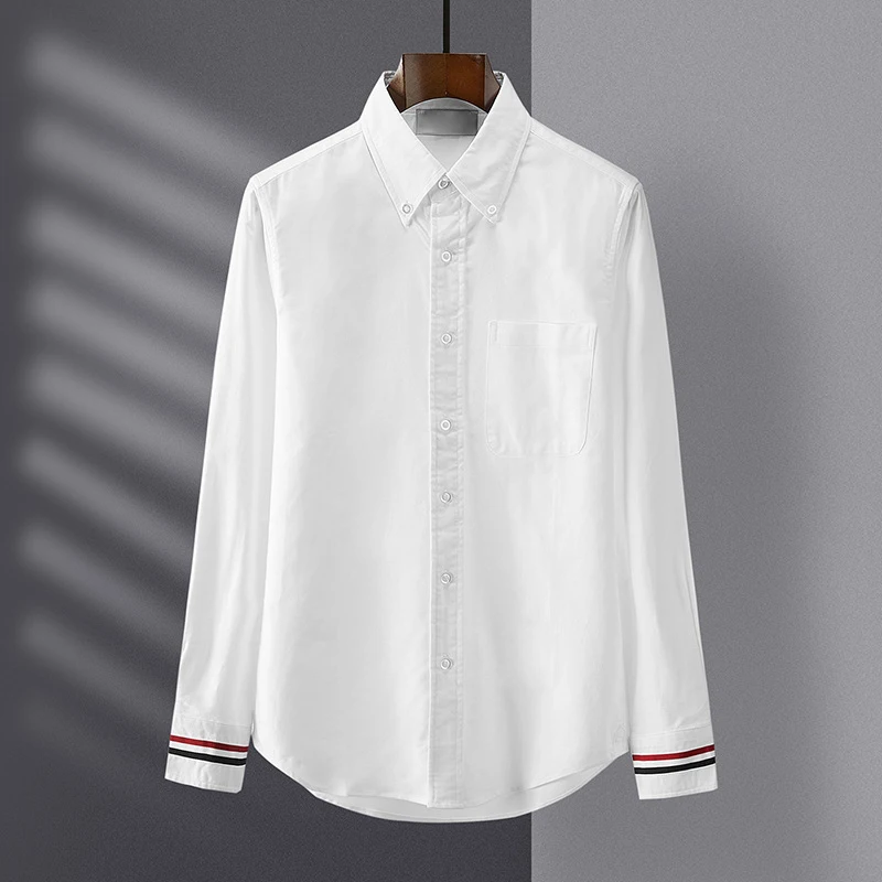 

Рубашка TB THOM, новинка 2023, модная брендовая мужская рубашка, Повседневная хлопковая приталенная рубашка из ткани Оксфорд с манжетами, официальная деловая женская рубашка