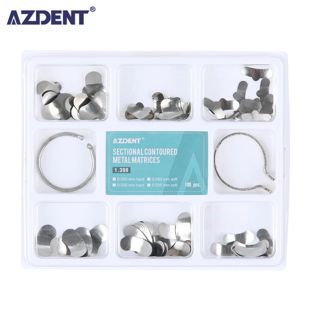 100Pcs/Box AZDENT Dental Matrix Sectional Contoured Metal Meterial with Springclip No.1.330 Matrices Dentsit Tools
