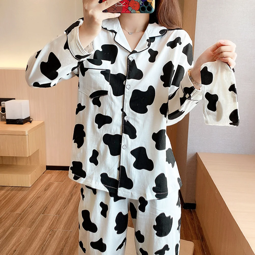 

Two- piece Sleepwear Cow Pattern Long Sleeve Bodysuit Romper Sleeve Jumpsuit Sleepwear ( Black and white ) Pajamas