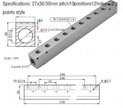 

Пневматический распределитель Air Manifold Distributor 36x27 мм
