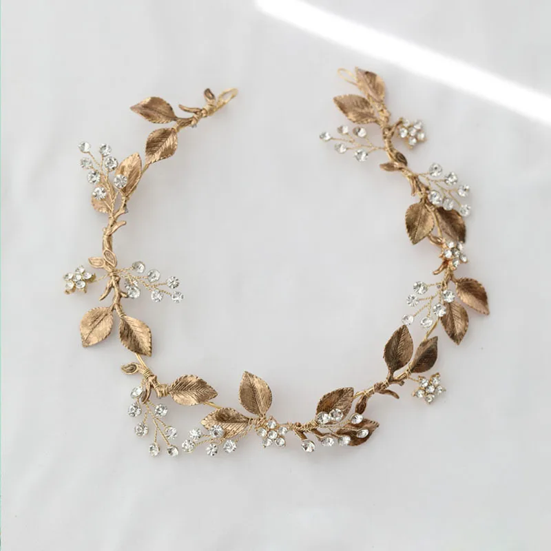 

SLBRIDAL Zinc Alloy Baroque Style Antique Gold Bridal Tiara Headband Rhinestones Wedding Crown Women Prom Hair Accessories