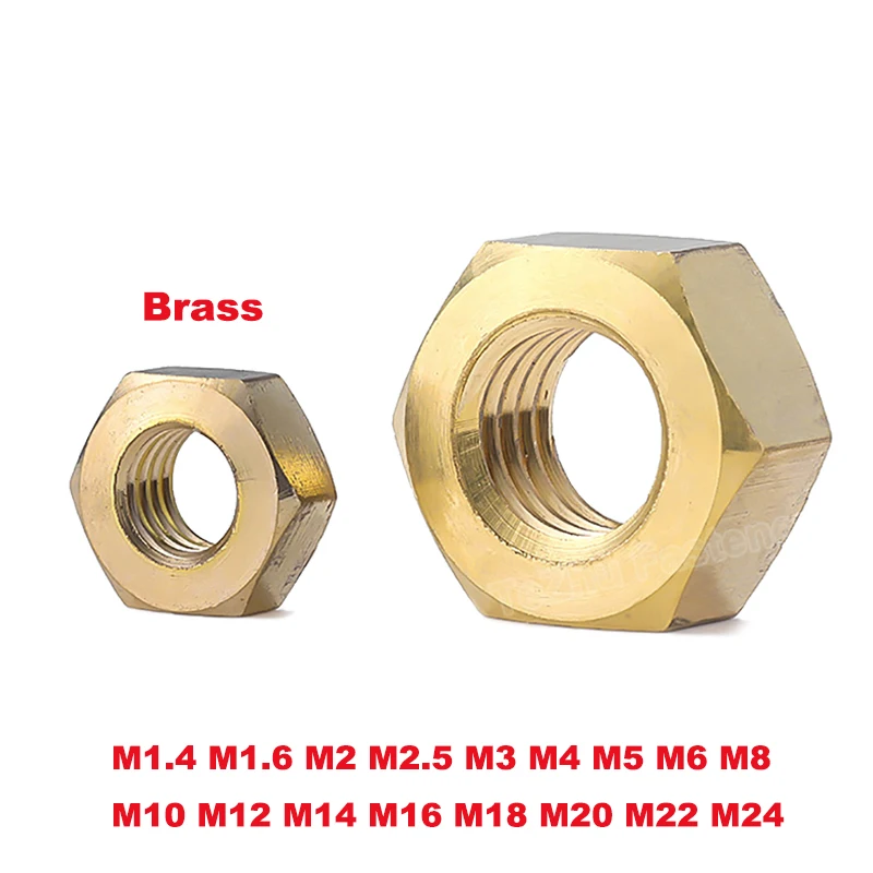 

1-50pcs Brass Hex Nut DIN934 M1.4 M1.6 M2 M2.5 M3 M4 M5 M6 M8 M10 M12 M14 M16 M18 M20 M22 M24 Brass Hexagon Lock Nuts