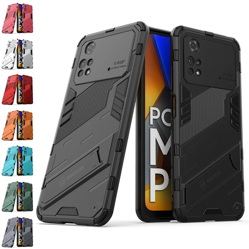 Holder Case For Xiaomi Poco M4 Pro 4G Cover For Poco M4 Pro 4G Kickstand PC Shockproof Cover For Poco F3 X3 X4 M3 M4 Pro Fundas