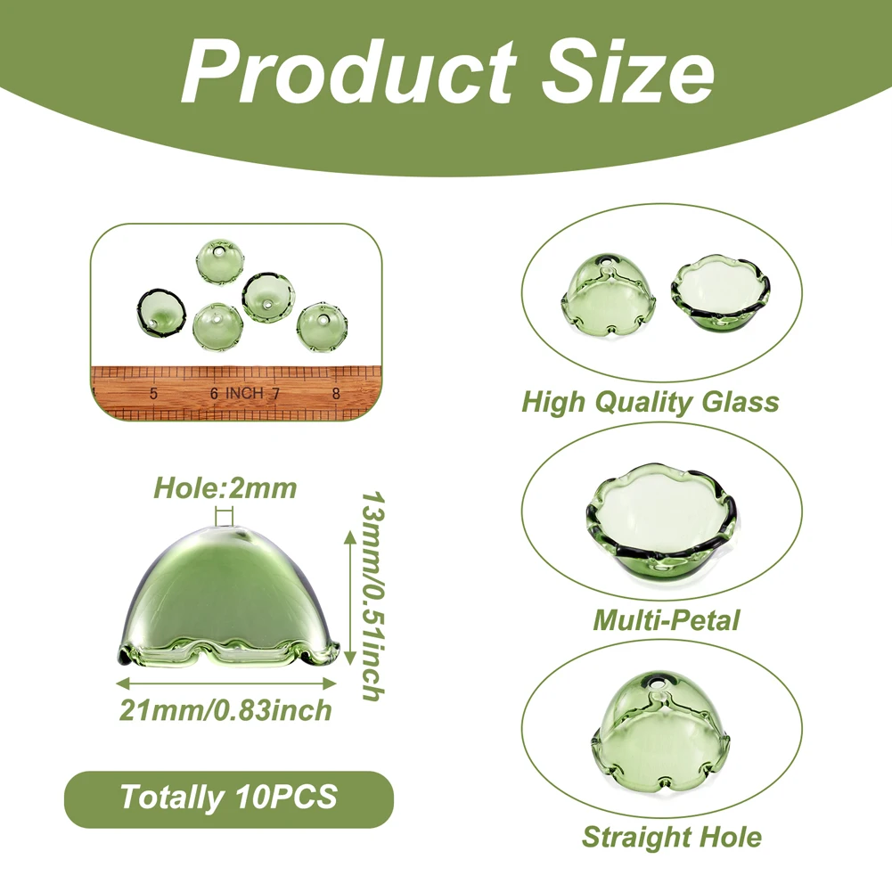 10pcs Glass Bead Cone Bead Cap Spacer Beads for Wind Chimes Making Flower for Jewelry Making DIY Bracelet Necklace 21x13mm