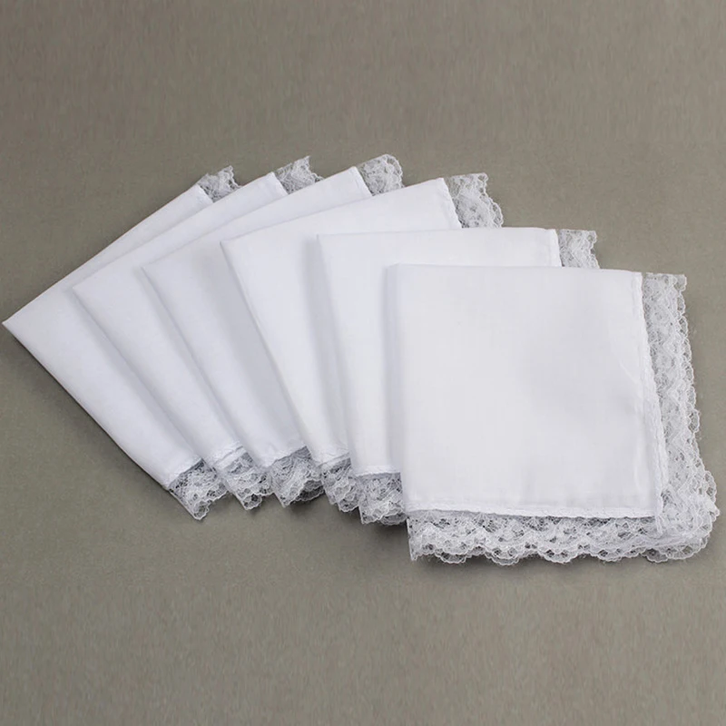 

3 Pcs White Cotton Handkerchiefs Blank Lace Hankies For Wedding Pocket Square For Men & Women 23*25cm 28*29cm Cloth Towels Hanky