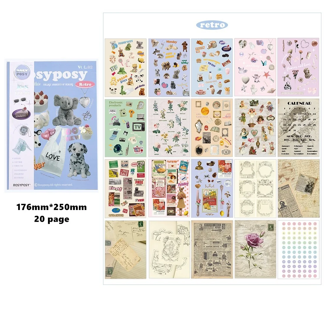 

Набор бумажных наклеек RosyPosy A6786 на 20 страниц, милый мультяшный Ретро стикер в стиле ретро, базовое украшение, стикер для дневника, альбома, телефона, подарок