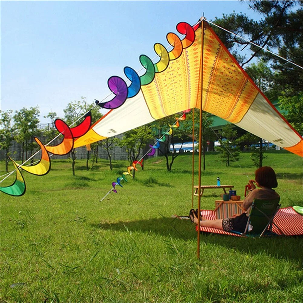

Outdoor Hanging Rainbow Rotating Vertical Colorful Windmill Spiral Rainbow Wind Strip For Camping Tent Garden Home Decoration
