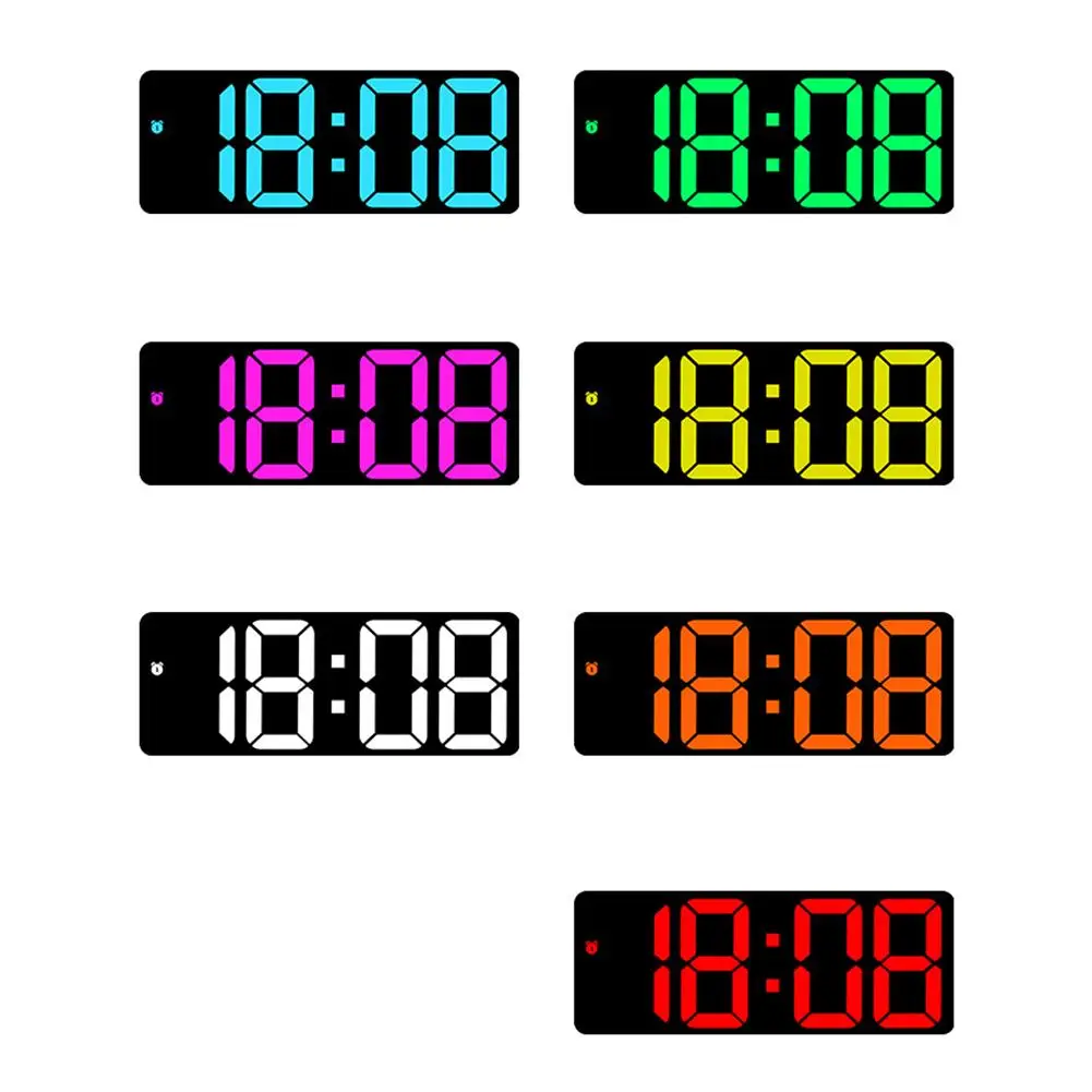 

Colorful Led Electronic Alarm Clock 3 Levels Adjustable Brightness Time Date Temperature Display Large Screen Table Clocks