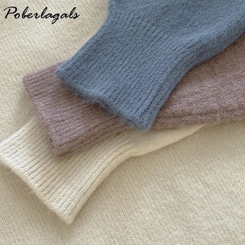 

Японский зимний кашемировый вязаный пуловер для женщин ленивый Однотонный свитер с длинным рукавом Новинка Осень 2022 Женский мягкий восков...