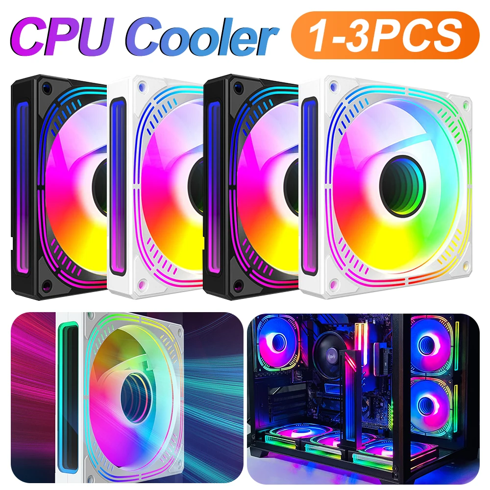 

Кулер для процессора 120 мм, радиатор 5 В, 3 контакта, бесшумный вентилятор для рассеивания тепла с синхронизацией ARGB, 12 В, 4 контакта, PWM FDB, гидравлический подшипник для компьютера, ПК