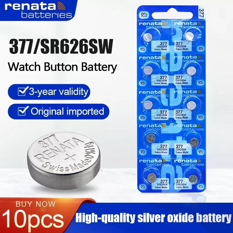 

10 шт. Оригинальный Renata 377 SR626SW AG4 LR626 SR66 V377 кнопочный монетник 1,55 в серебряный оксид аккумулятор для игрушек часов швейцарский сделано 377