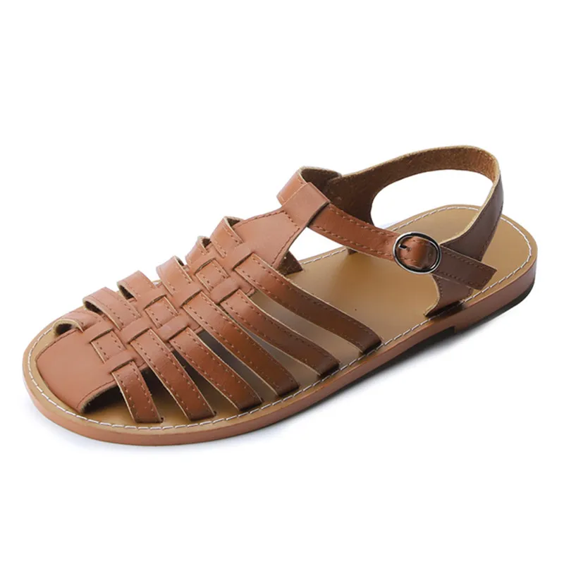 

Women's Shoes 2022 Summer Lace Up Toe Roman Sandals Ladies Brown Retro Braided Casual Flats