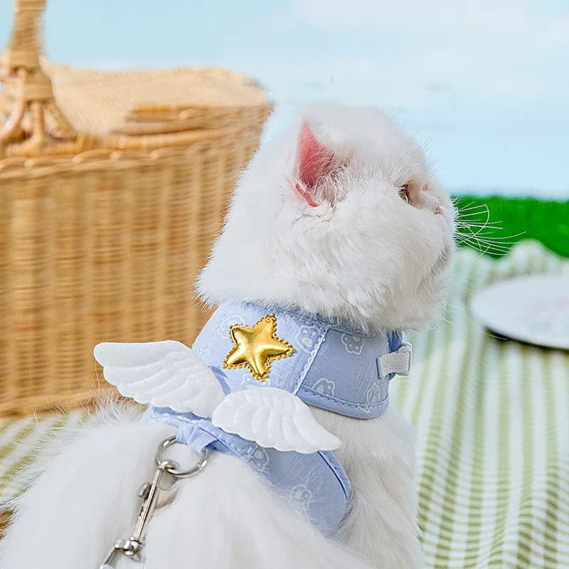 

Cute Summer Cooling Dog Cat Vest Harness Angel Wing Stars Chest Straps Breathable Necklace Collar Leash Rope Puppy Accessories