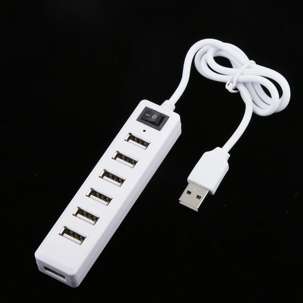 

7-Port USB 2.0 Hub with High Speed Adapter ON/OFF Switch for Laptop White