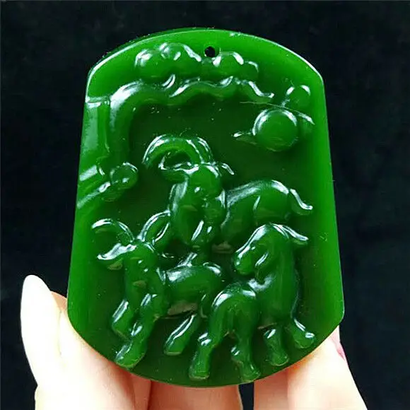 Зеленый натуральный подвесной камень из яшмы с изображением овцы, коллекция Китайская резная ювелирная мода Амулет для мужчин и женщин, подарки.