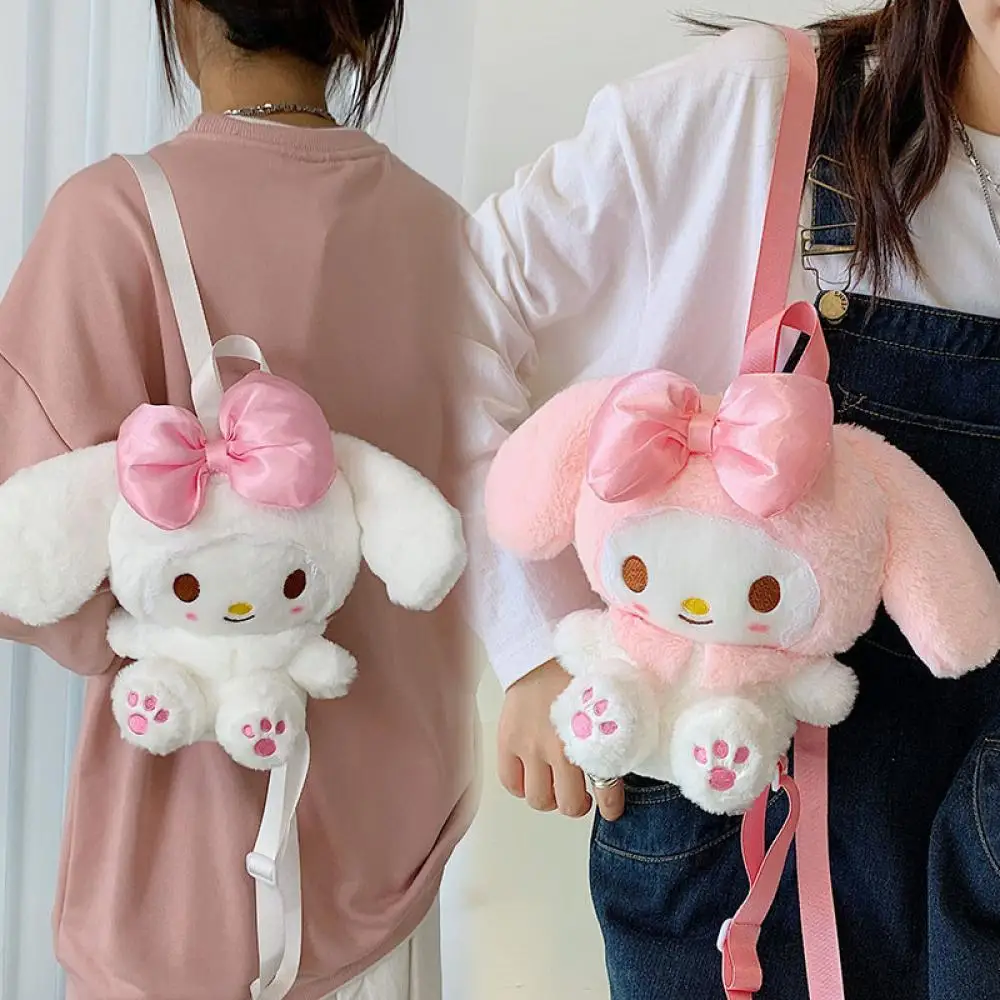 

Kawaii Anime My Melody Cinnamoroll Sanrioed Cartoon Student Plush Toy Children Backpack Cute Poped Girl Heart Doll Fashion Gift