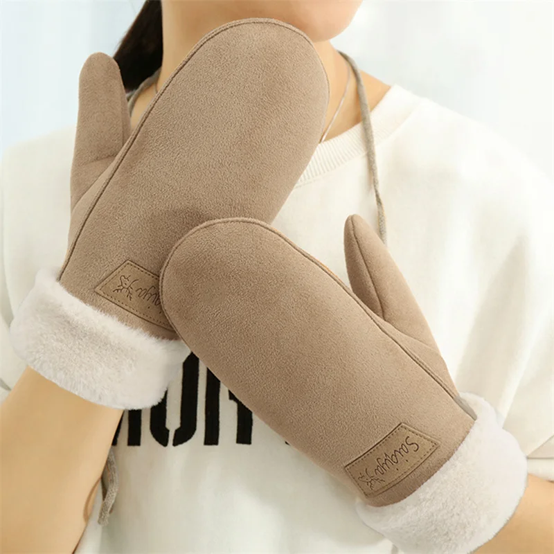 

Новые замшевые меховые перчатки с толстой шерстяной подкладкой зимние модные ветрозащитные теплые перчатки с защитой от холода бархатные подвесные перчатки на шею