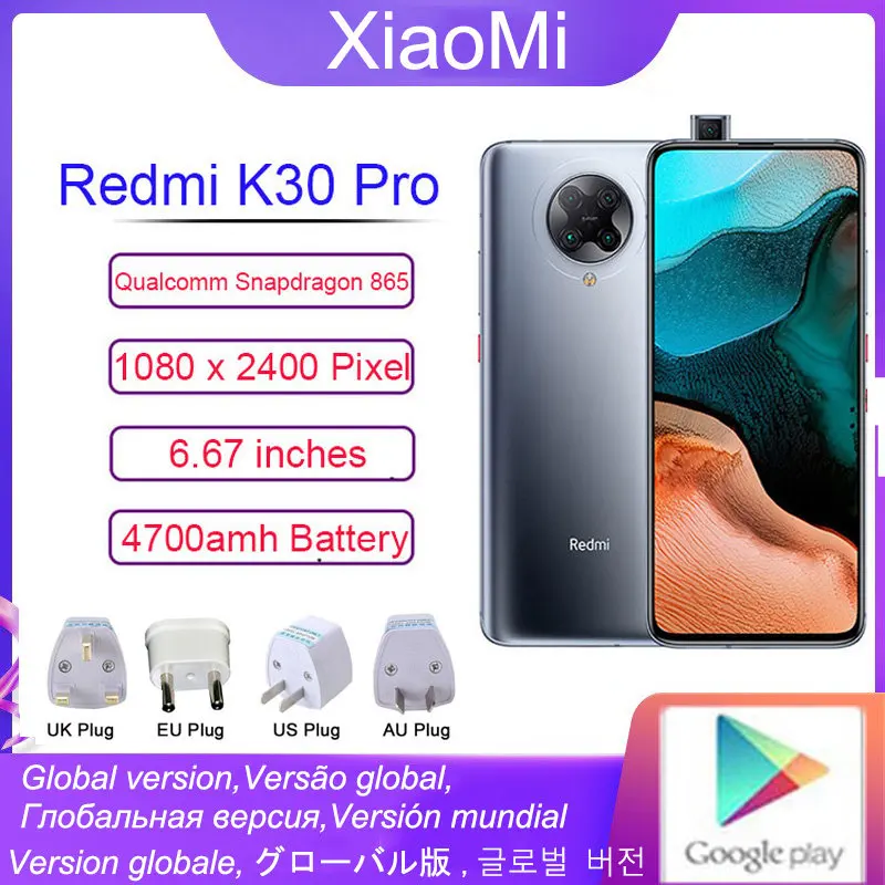 

Смартфон Xiaomi Redmi K30 Pro, Оригинальный сотовый телефон, Восьмиядерный Snapdragon 865, полный изогнутый экран 6,67 дюйма