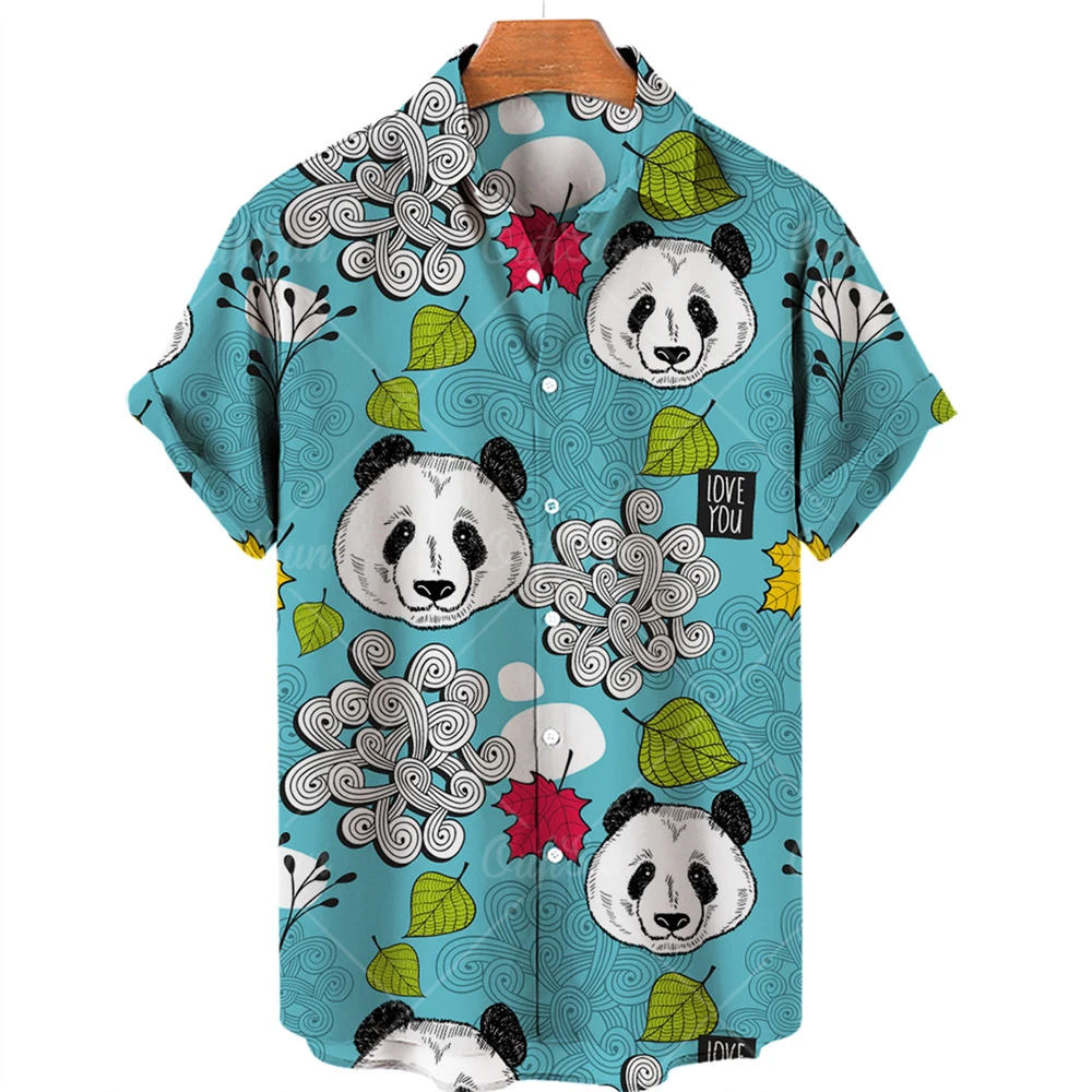 

Men's Hawaiian Shirt 3D Panda Printed T-Shirt Single Row Button Shirt Lapel Large 6XL Casual Style Men's Beach Top