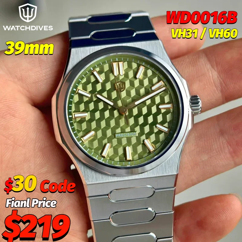 Фото Оригинальные роскошные часы Watchdives Premier WD0016B Square-Block VH31/VH60, кварцевые часы с сапфировым стеклом, светящиеся водонепроницаемые наручные часы №1